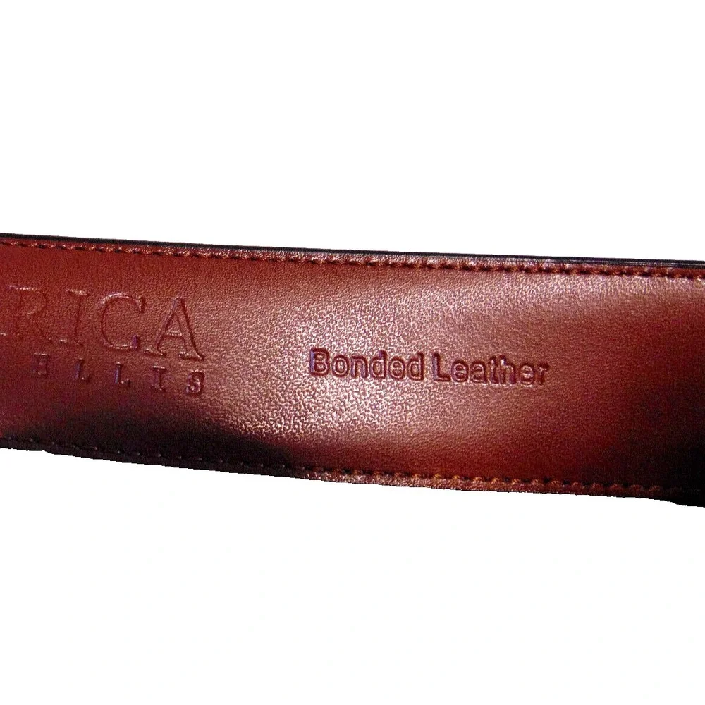 Men's Belt Black Size 42 Textured Bonded Leather Silver Buckle Perry Ellis